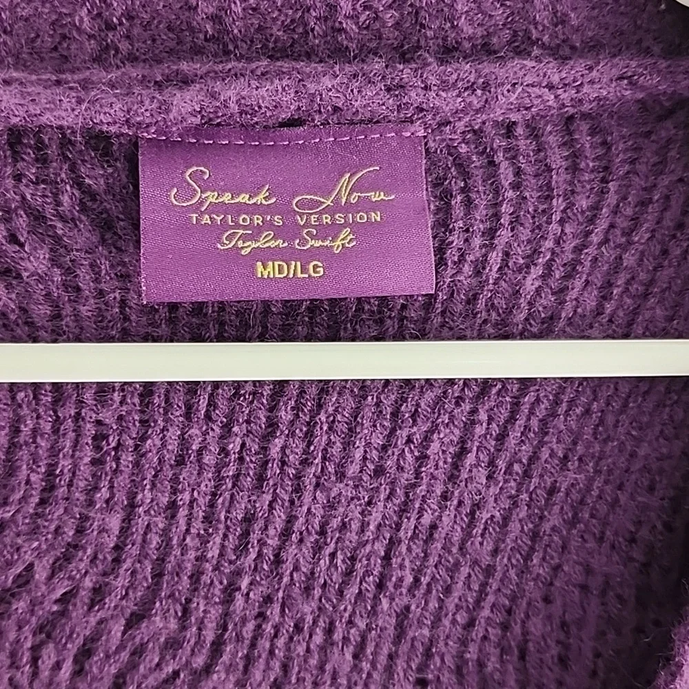 Taylor Swift Speak Now Cardigan Sweater M/L Purple Cable Knit Star Soft - Picture 5 of 9